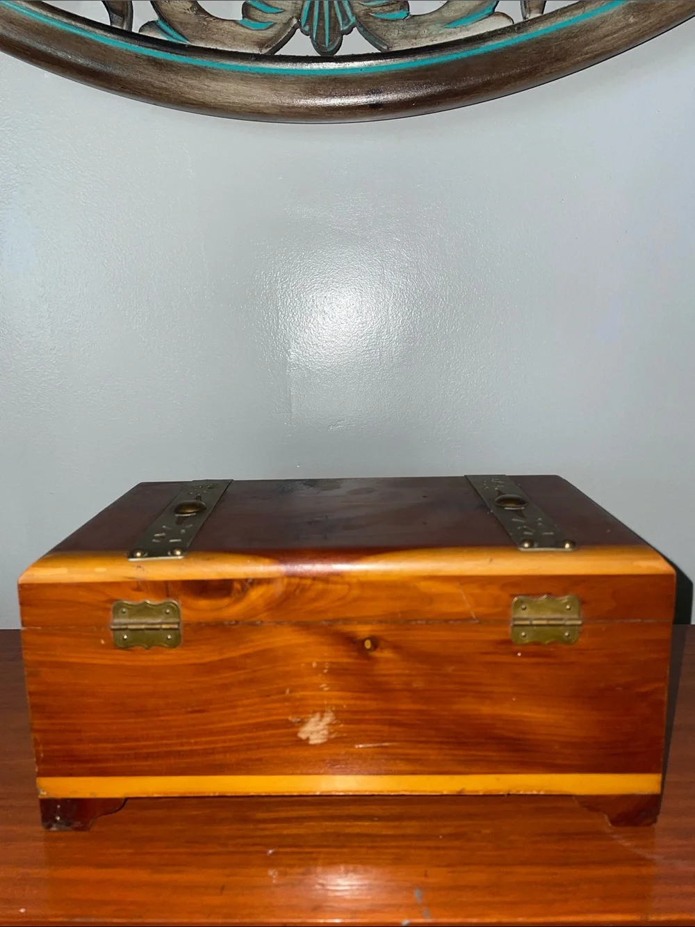 Antique Peterson Brothers Chicago Cedar Keepsake Jewelry Box Brass Hardware